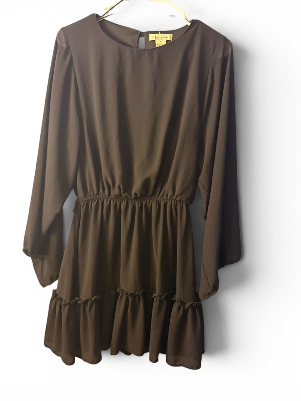 Flying Tomato Dress Women's Black Tiered Long-Sleeve Dress Size Medium